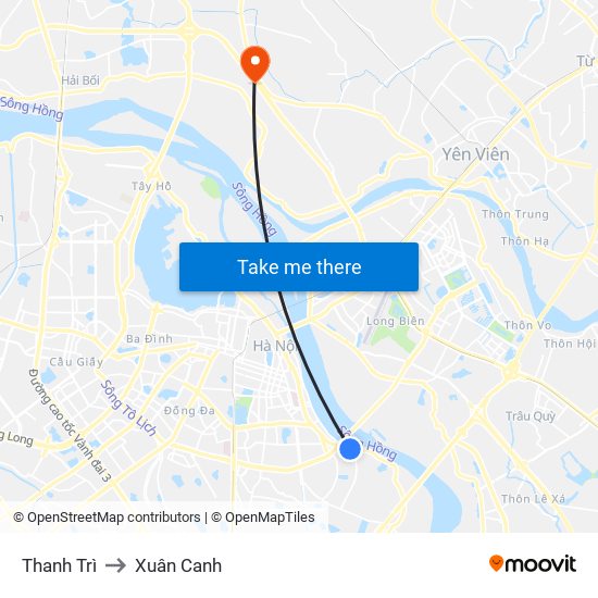 Thanh Trì to Xuân Canh map