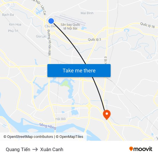 Quang Tiến to Xuân Canh map