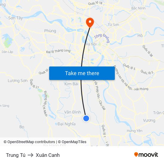 Trung Tú to Xuân Canh map