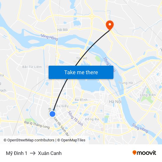 Mỹ Đình 1 to Xuân Canh map