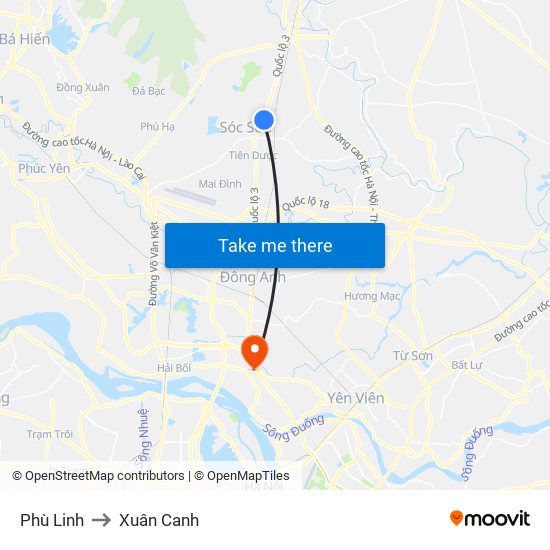 Phù Linh to Xuân Canh map