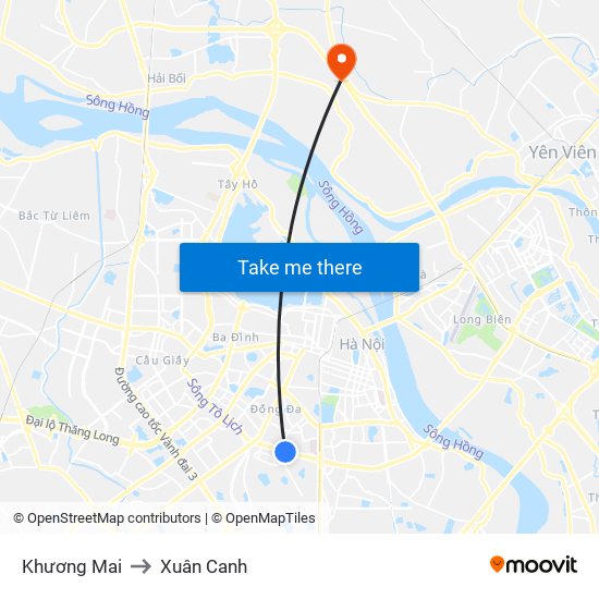 Khương Mai to Xuân Canh map
