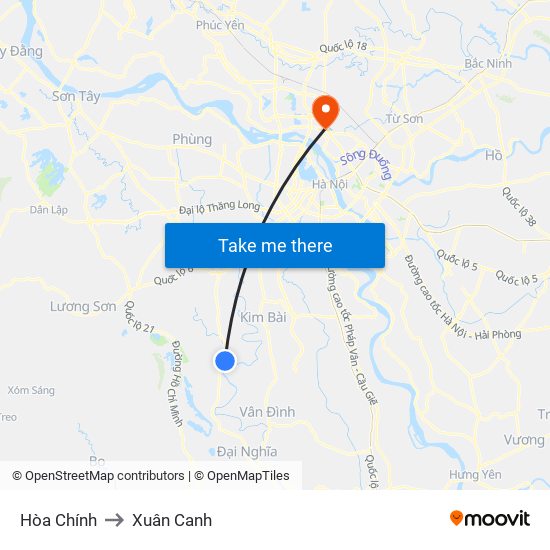 Hòa Chính to Xuân Canh map