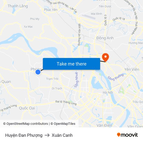 Huyện Đan Phượng to Xuân Canh map