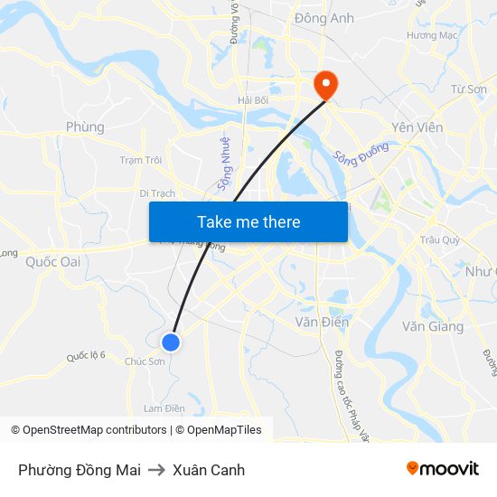 Phường Đồng Mai to Xuân Canh map