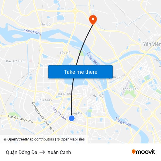 Quận Đống Đa to Xuân Canh map