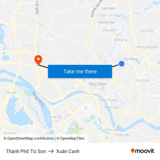 Thành Phố Từ Sơn to Xuân Canh map