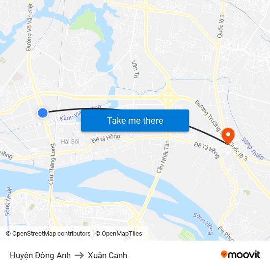 Huyện Đông Anh to Xuân Canh map