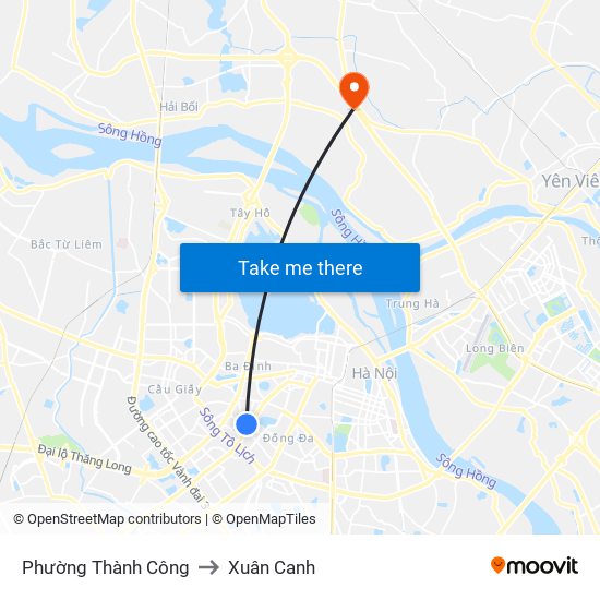 Phường Thành Công to Xuân Canh map