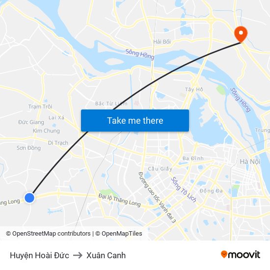 Huyện Hoài Đức to Xuân Canh map