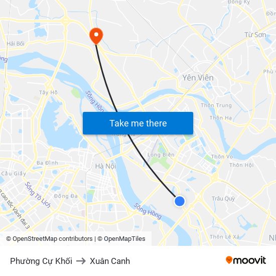 Phường Cự Khối to Xuân Canh map