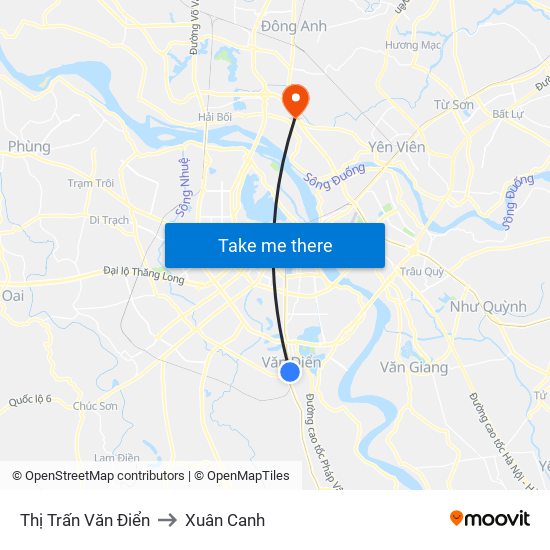 Thị Trấn Văn Điển to Xuân Canh map