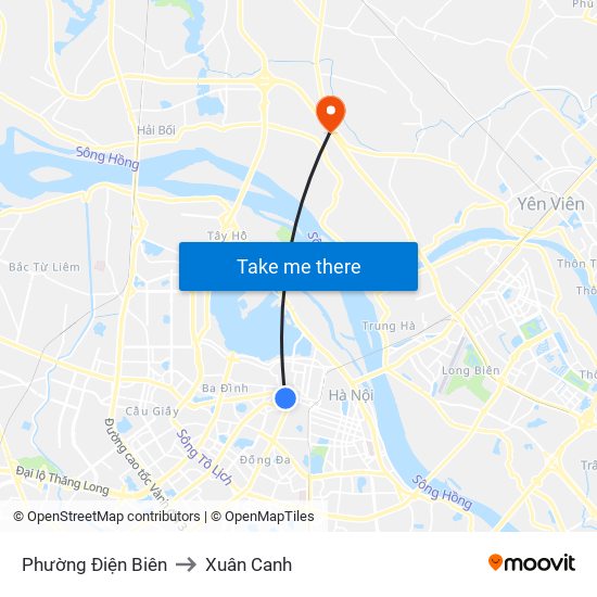 Phường Điện Biên to Xuân Canh map