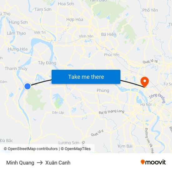 Minh Quang to Xuân Canh map