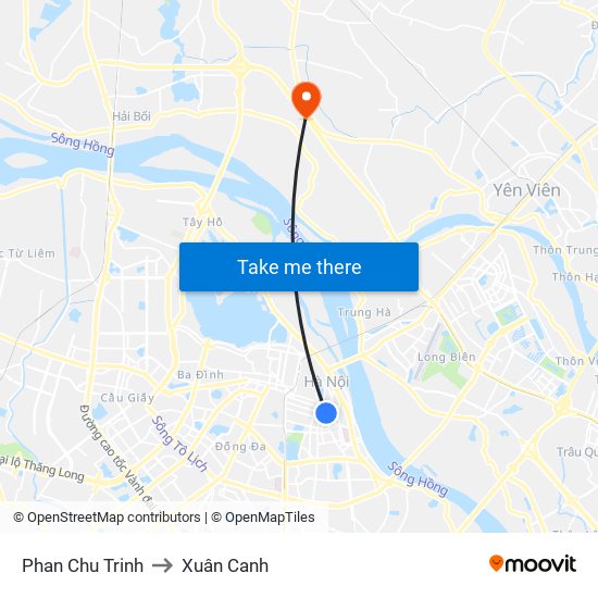 Phan Chu Trinh to Xuân Canh map