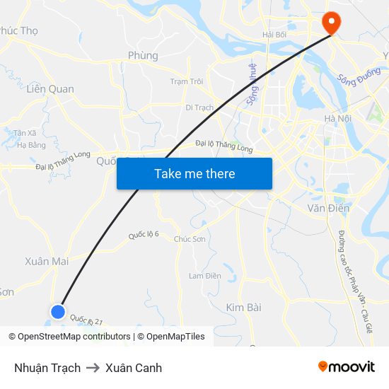 Nhuận Trạch to Xuân Canh map