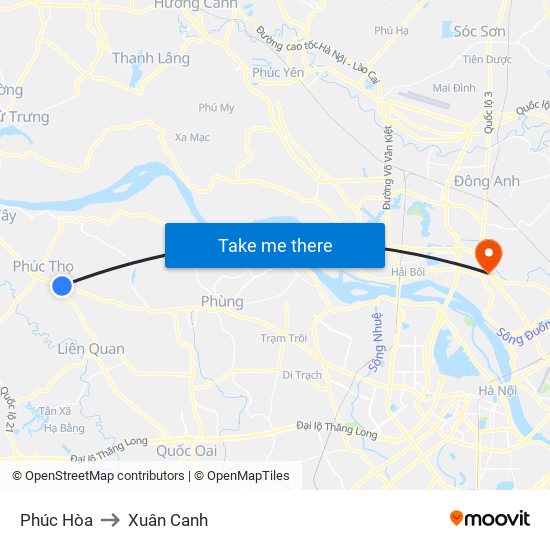 Phúc Hòa to Xuân Canh map