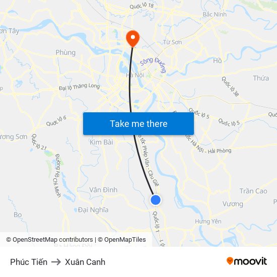 Phúc Tiến to Xuân Canh map