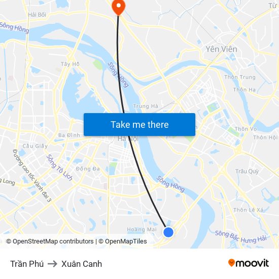 Trần Phú to Xuân Canh map