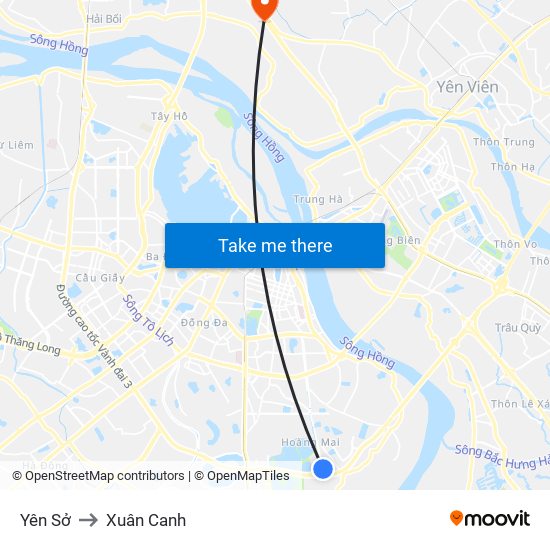 Yên Sở to Xuân Canh map