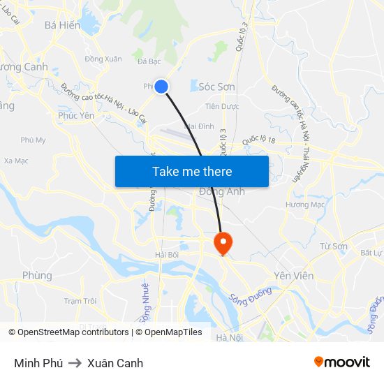 Minh Phú to Xuân Canh map
