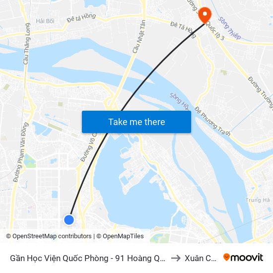 Gần Học Viện Quốc Phòng - 91 Hoàng Quốc Việt to Xuân Canh map