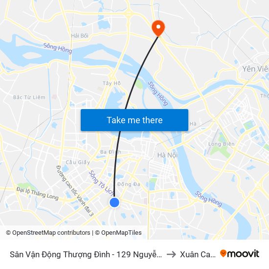 Sân Vận Động Thượng Đình - 129 Nguyễn Trãi to Xuân Canh map