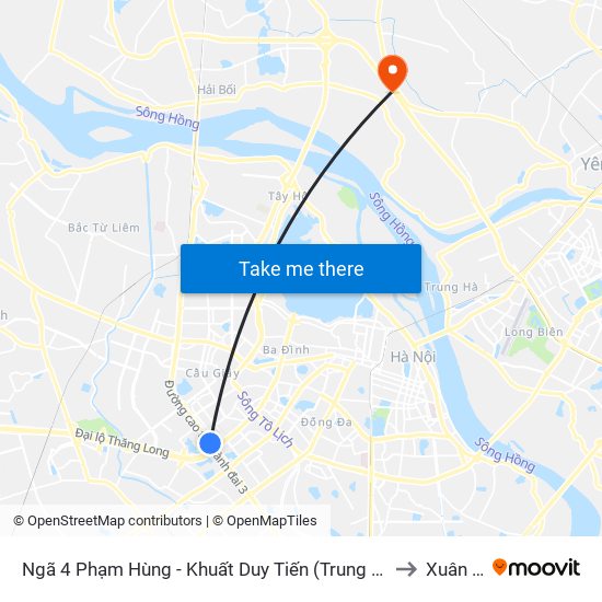 Ngã 4 Phạm Hùng - Khuất Duy Tiến (Trung Tâm Hội Nghị Quốc Gia) to Xuân Canh map