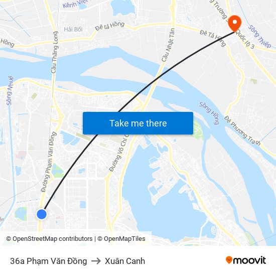 36a Phạm Văn Đồng to Xuân Canh map