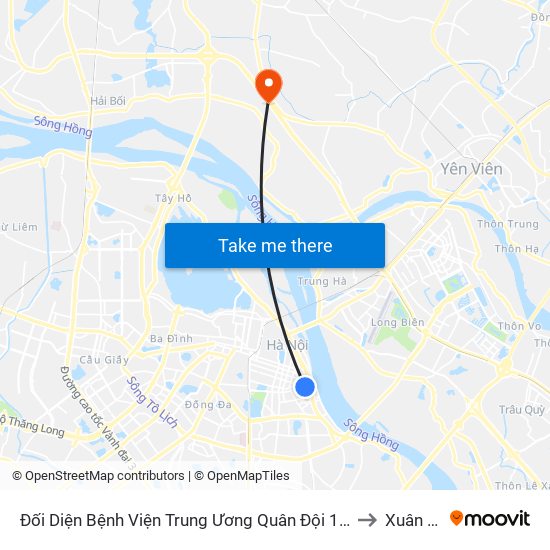 Đối Diện Bệnh Viện Trung Ương Quân Đội 108 - Trần Hưng Đạo to Xuân Canh map