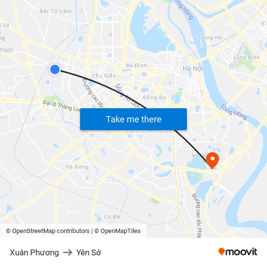 Xuân Phương to Yên Sở map