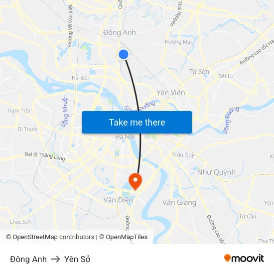 Đông Anh to Yên Sở map