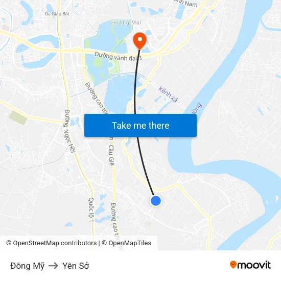 Đông Mỹ to Yên Sở map