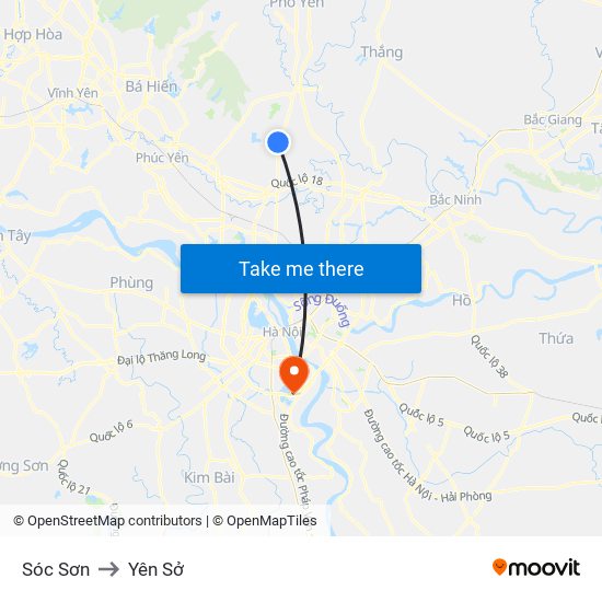 Sóc Sơn to Yên Sở map