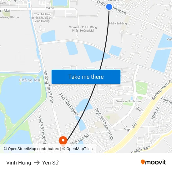 Vĩnh Hưng to Yên Sở map