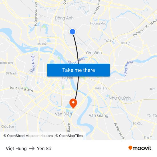 Việt Hùng to Yên Sở map