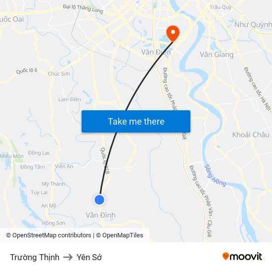 Trường Thịnh to Yên Sở map