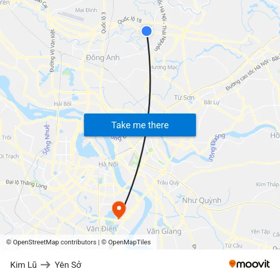 Kim Lũ to Yên Sở map