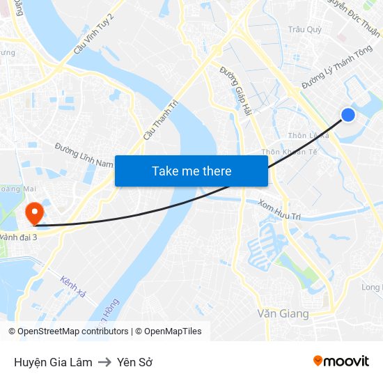 Huyện Gia Lâm to Yên Sở map