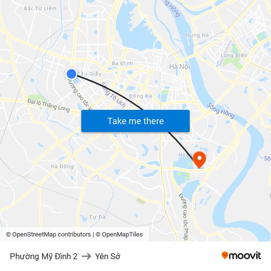 Phường Mỹ Đình 2 to Yên Sở map