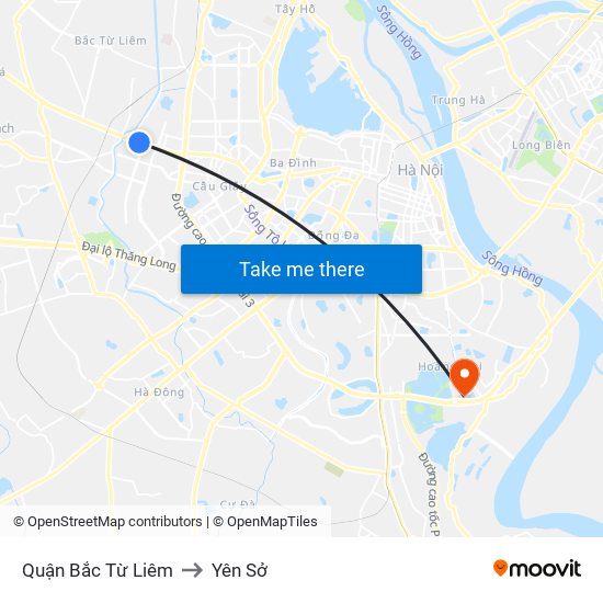 Quận Bắc Từ Liêm to Yên Sở map