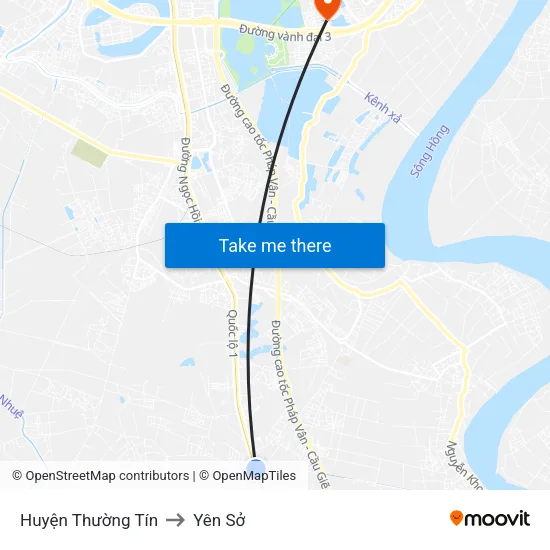 Huyện Thường Tín to Yên Sở map