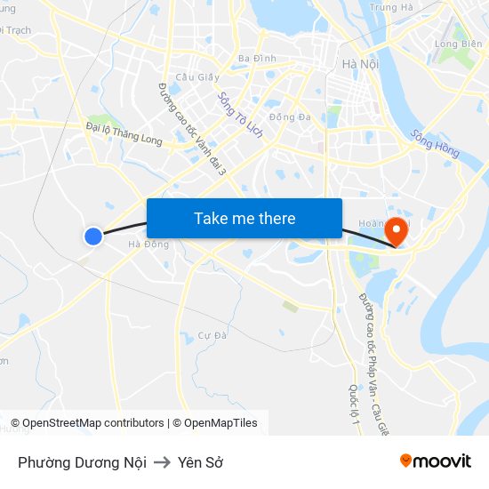 Phường Dương Nội to Yên Sở map