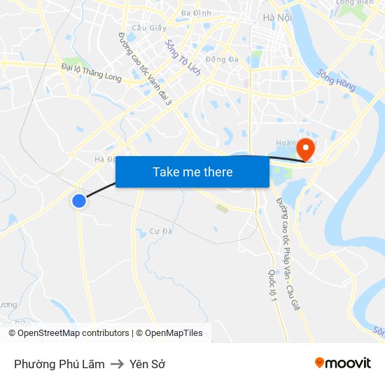 Phường Phú Lãm to Yên Sở map