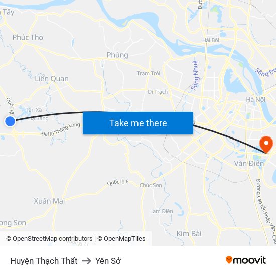 Huyện Thạch Thất to Yên Sở map