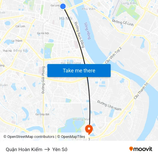 Quận Hoàn Kiếm to Yên Sở map