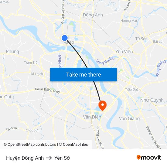 Huyện Đông Anh to Yên Sở map