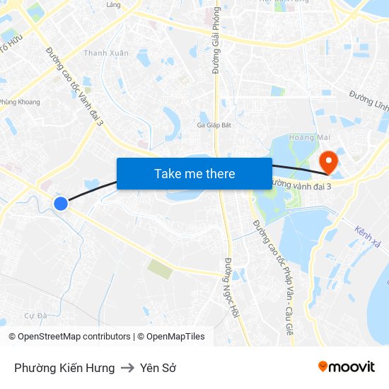 Phường Kiến Hưng to Yên Sở map