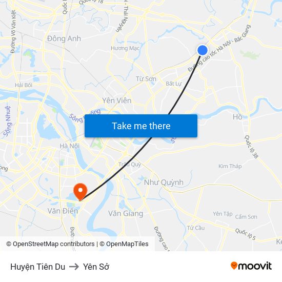 Huyện Tiên Du to Yên Sở map