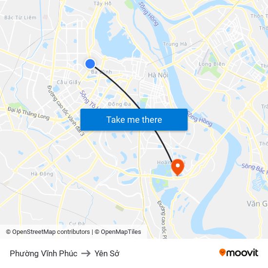 Phường Vĩnh Phúc to Yên Sở map